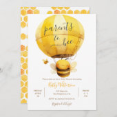 Bee Hot Air Balloon Parent To Bee Baby Shower 招待状 (正面/裏面)