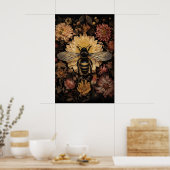 Bee In Dark Flower, Wild Moody Bumlebee Print ポスター (キッチン)
