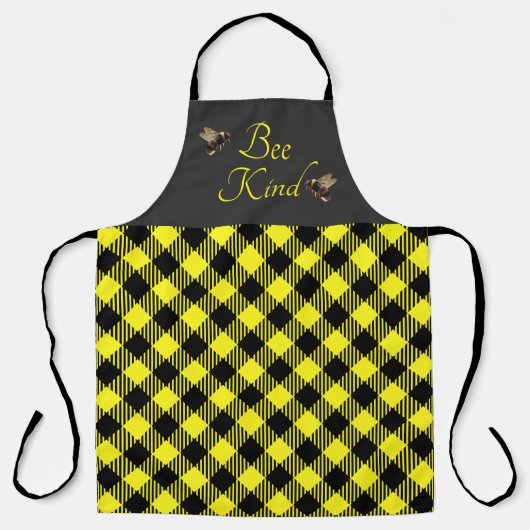 "Bee Kind" ギンガムチェック エプロン (正面)