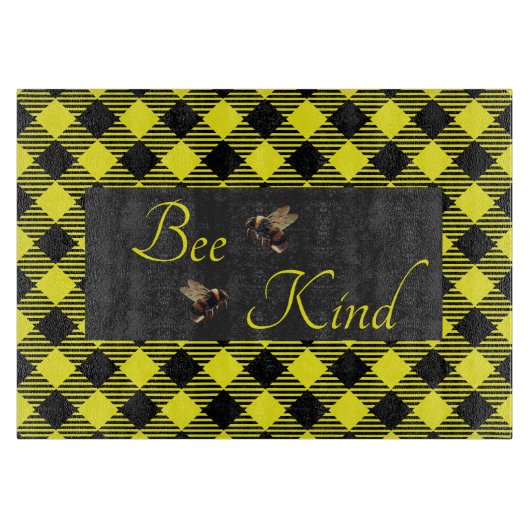 "Bee Kind" ギンガムチェック カッティングボード (正面)