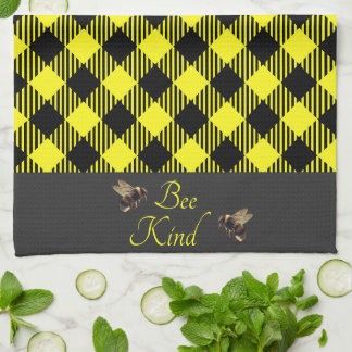 "Bee Kind" ギンガムチェック キッチンタオル