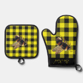 "Bee Kind" ギンガムチェック 鍋つかみ&鍋敷きセット (正面)