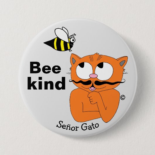Bee Kind (優しくしよう) 励ましユーモラスなダジャレの猫 缶バッジ (正面)