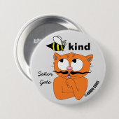Bee Kind (優しくする) カートゥーン マスタッシュ 猫 バッジ (正面&裏面)