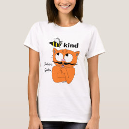 Bee Kind (優しくする) カートゥーン マスタッシュ 猫 Tシャツ