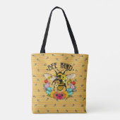 Bee Kind 花の花柄 インポジティブ トートバッグ (裏面)