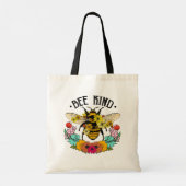 Bee Kind 花の花柄 イン�スピレーション トートバッグ (裏面)