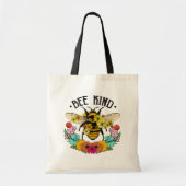 Bee Kind 花の花柄 イン�スピレーション トートバッグ (正面)