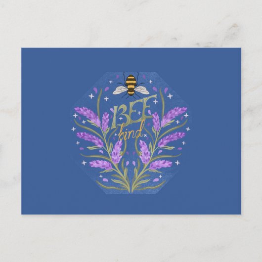 Bee Kind 花卉デザイン - モチベーションのメッセージ ポストカード (正面)