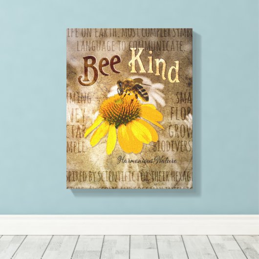 Bee Kind – 調和のとれた自然 キャンバスプリント (インサイチュ (ウッドフロア))