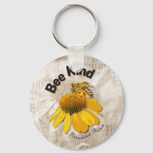 Bee Kind – 調和のとれた自然 キーホルダー (正面)