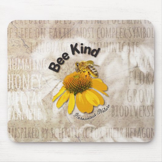 Bee Kind – 調和のとれた自然 マウスパッド (正面)