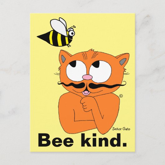 Bee kind - be kind Cartoon Cat Sean - or Gatoはがき ポストカード (正面)
