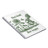 Bee Kind Bee Happy Sunflowe Woodcut Garden ノートブック (右側)