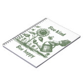 Bee Kind Bee Happy Sunflowe Woodcut Garden ノートブック (左側)