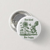 Bee Kind Bee Happy  Sunflower Gardening  缶バッジ (正面&裏面)