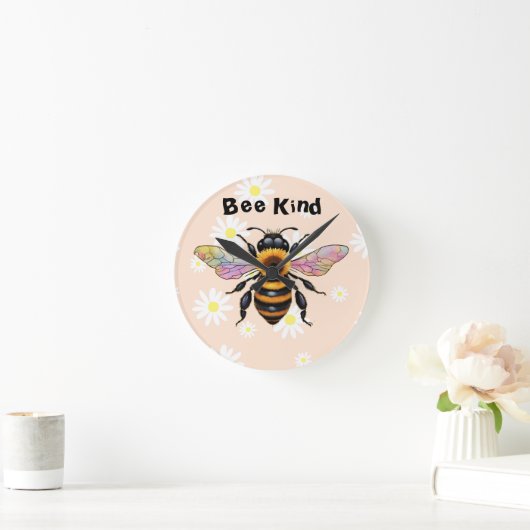 Bee Kind Sunflower Bee ラウンド壁時計 (ホーム)