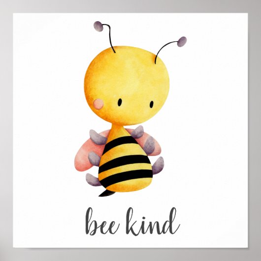 Bee Kind Yellow Pink Bee Kids Nursery ポスター (正面)