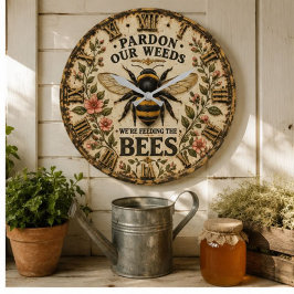 Bee Lover Pollinator Gift Cottage Garden ラージ壁時計
