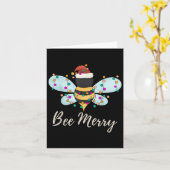 Bee Merry Christmas Bee Wears Santa Hat Xmas Light カード (黄色い花)