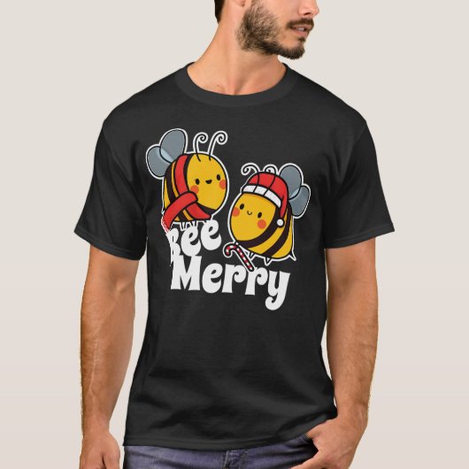 Bee Merry Cute Honey Bees Santa Claus Christmas Tシャツ (正面)