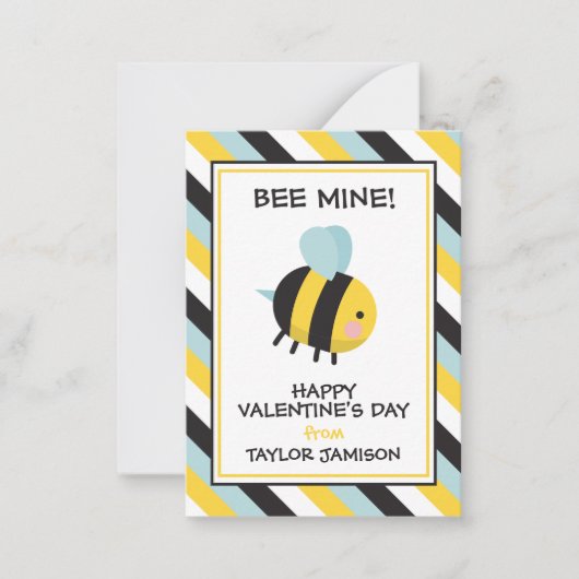 Bee Mineストライプの Valentine's Classroom Cards ノートカード (正面)