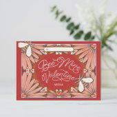 Bee Mine花ピンク赤い教室バレンタインカード 招待状 (スタンド正面)