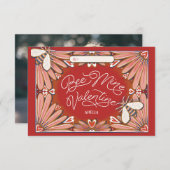 Bee Mine花ピンク赤い教室バレンタインカード 招待状 (正面/裏面)