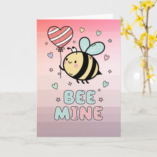 Bee Mine! Cute Bee Valentines Day Greeting カード (黄色い花)
