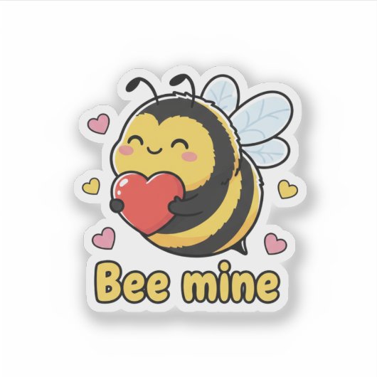 Bee Mine Cute Chubby Bumblebee Valentine Pun  シール (正面)