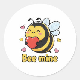 Bee Mine Cute Chubby Bumblebee Valentine Pun  ラウンドシール