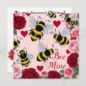 「Bee Mine Love Buzz Design フラットホリデーカード」 シーズンカード (正面/裏面)
