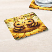 BEE Mine Sunflower スクエアペーパーコースター (アングル)