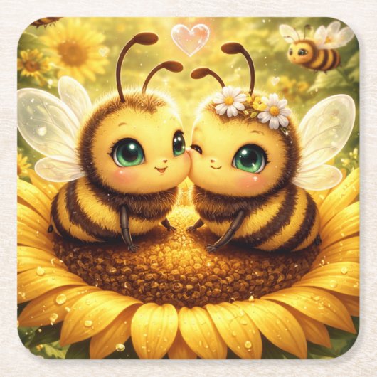 BEE Mine Sunflower スクエアペーパーコースター (正面)