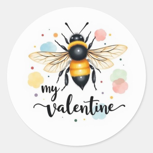 Bee my valentine ラウンドシール (正面)