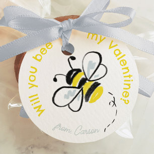 Bee My Valentine 図解入りの、写真付きの Classroom Valentine フェイバータグ