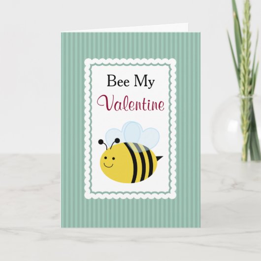 Bee My Valentine, Cute Bee，緑のストライプ シーズンカード (正面)
