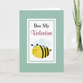 Bee My Valentine, Cute Bee，緑のストライプ シーズンカード