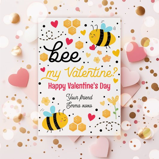 Bee My Valentine Cute Bee Valentine Classroomカード 招待状