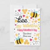 Bee My Valentine Cute Bee Valentine Classroomカード 招待状 (正面)