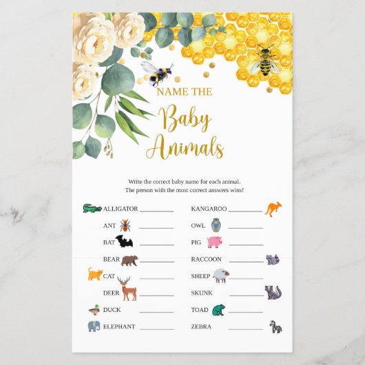 Bee Name the Baby Animals Game Card チラシ (正面)