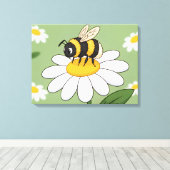 Bee on a white daisy canvas print キャンバスプリント (インサイチュ (ウッドフロア))