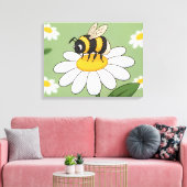 Bee on a white daisy canvas print キャンバスプリント (インサイチュ (リビング))