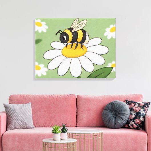 Bee on a white daisy canvas print キャンバスプリント (インサイチュ (リビング))