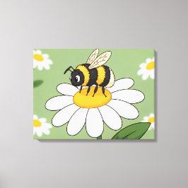 Bee on a white daisy canvas print キャンバスプリント