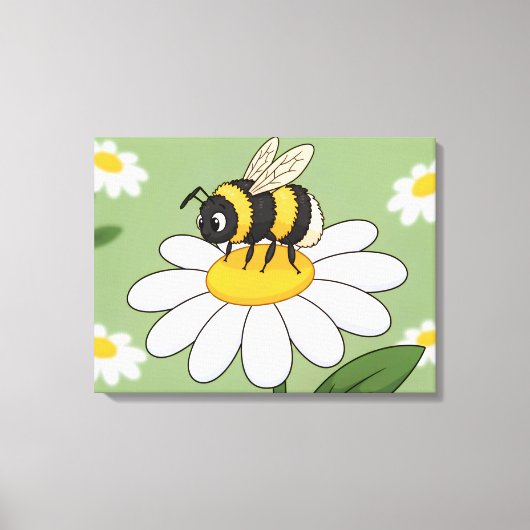 Bee on a white daisy canvas print キャンバスプリント (正面)