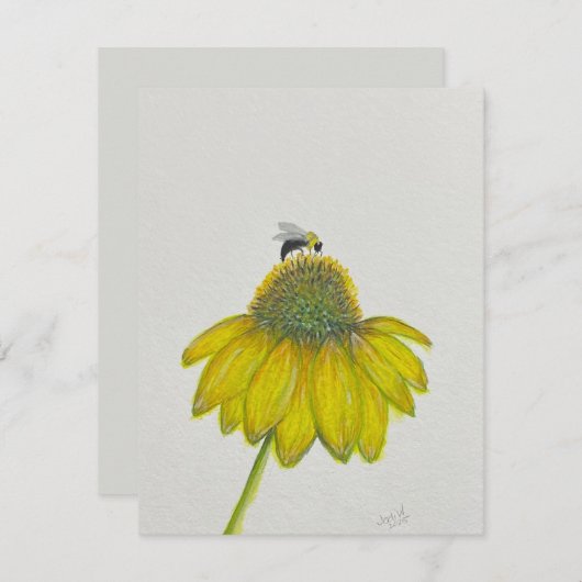 Bee on Coneflower greeting card - original artwork 招待状 (正面/裏面)