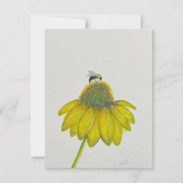 Bee on Coneflower greeting card - original artwork 招待状