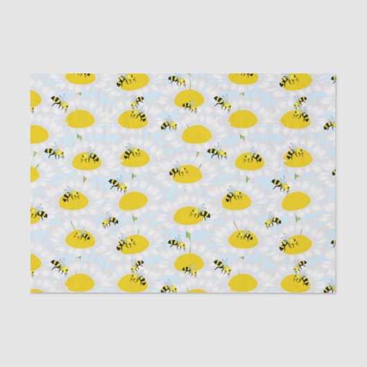 Bee on Flowerティッシュペーパー – ブルーバックグラウンド 薄葉紙 (正面)