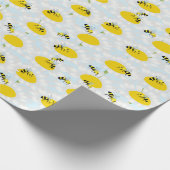Bee on Flower Wrapping紙 – 青い背景 ラッピングペーパー (角)